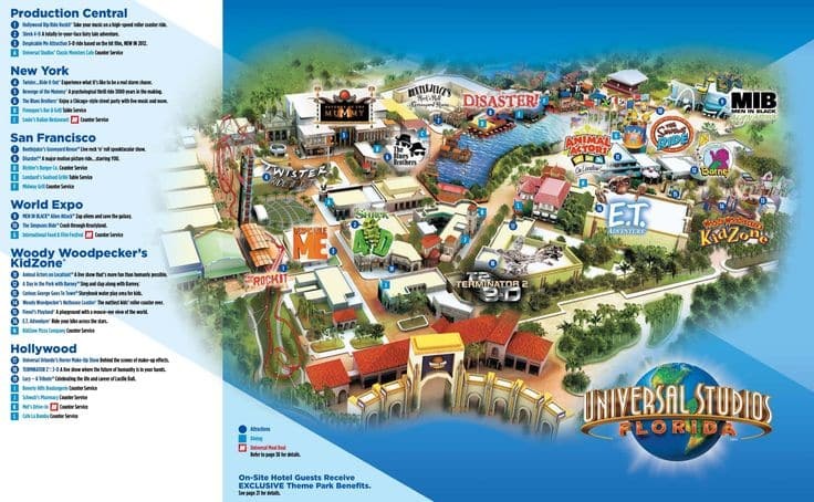 Mapa do Parque Universal Studios em Orlando