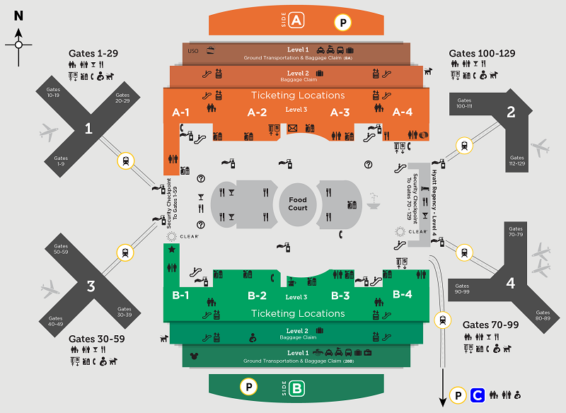 Mapa - Terminais do Aeroporto Internacional de Orlando