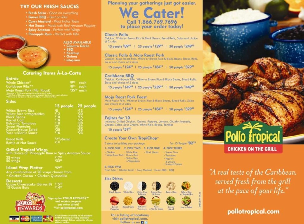 Menu do Restaurante brasileiro Pollo Tropical em Orlando