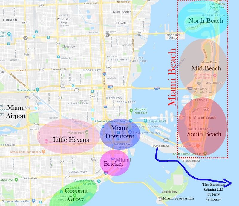 Mapa das regiões de Miami