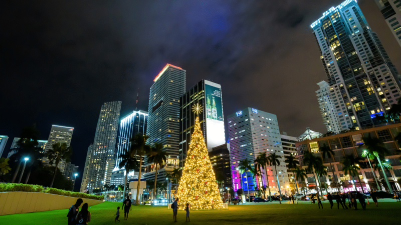 Edifícios e Árvore de Natal em Miami